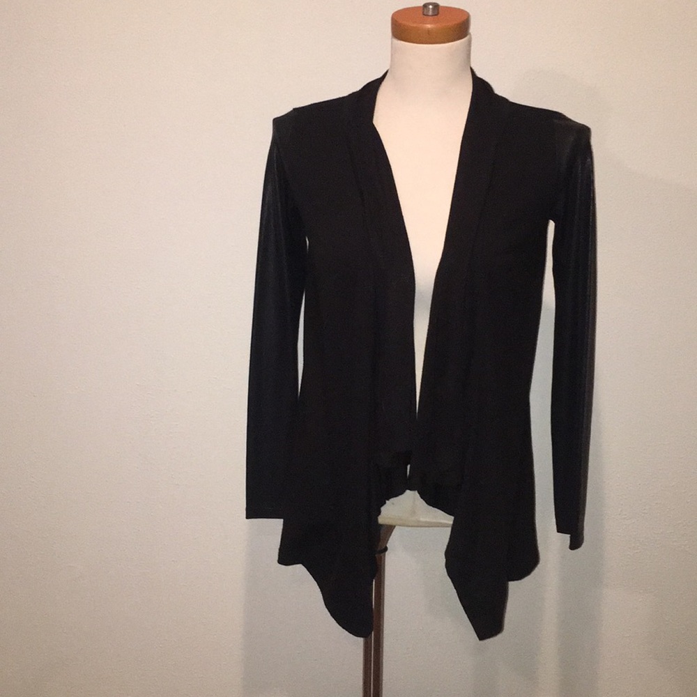 Jessica Simpson black cardigan faux leather sleeve